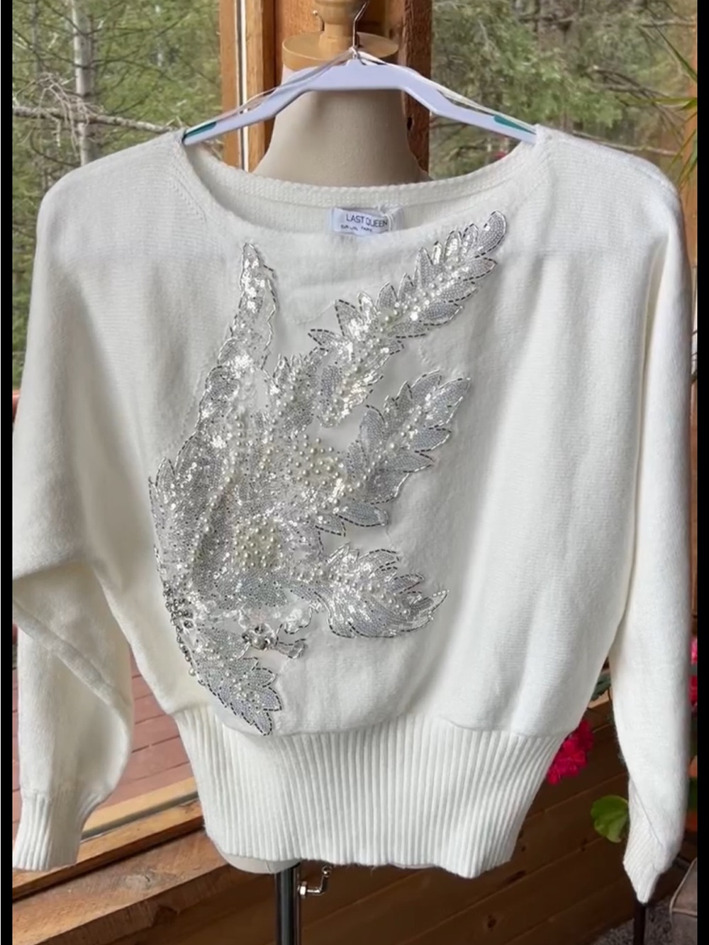 Ivory Sweater with Beaded Embellishment NWT Made in Paris 🇫🇷